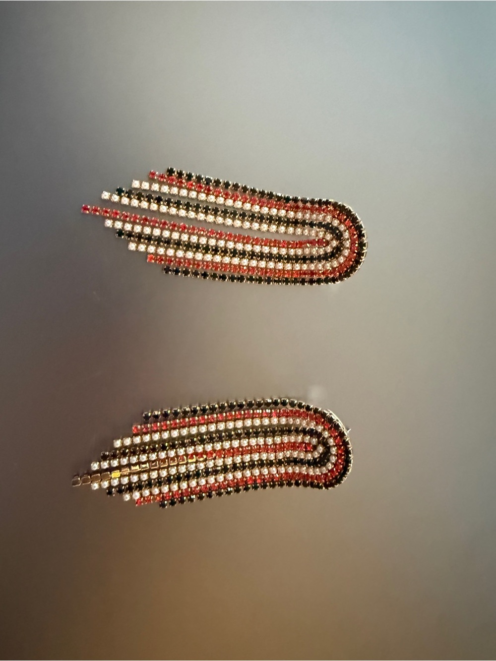 Crystal Stripe Clip-On Earrings in Orange, Black & White by Feed Me Gems